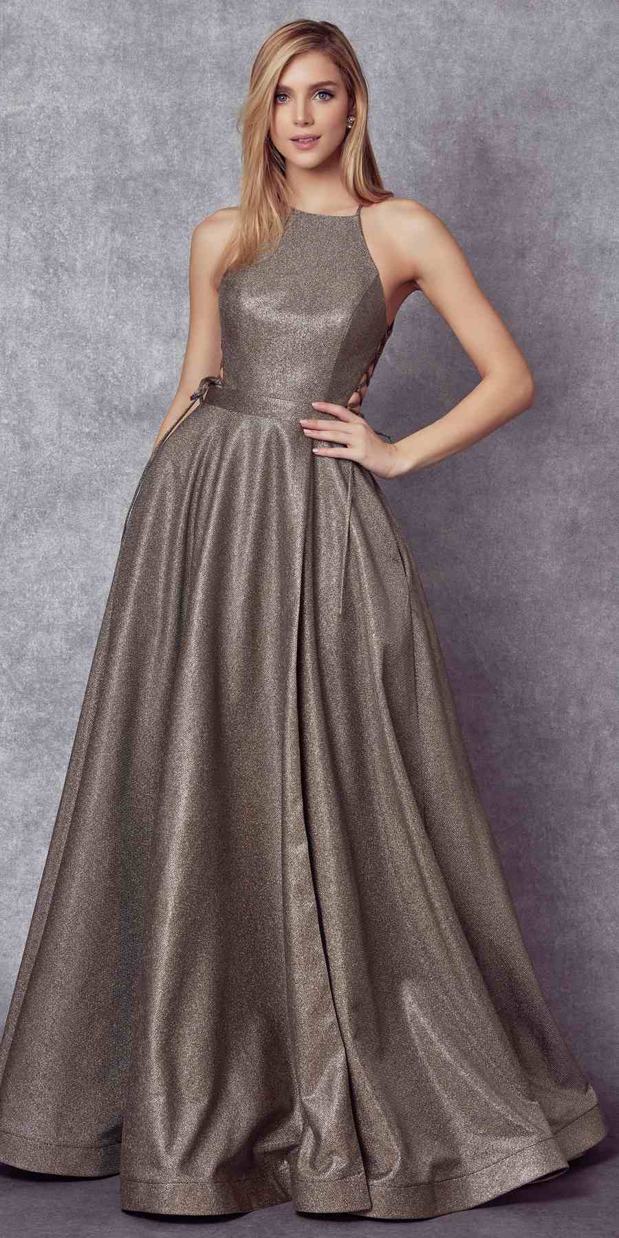 Johnathan Kayne 2008 sz 12 Metallic Shimmer Prom Dress Plunging Neckli –  Glass Slipper Formals